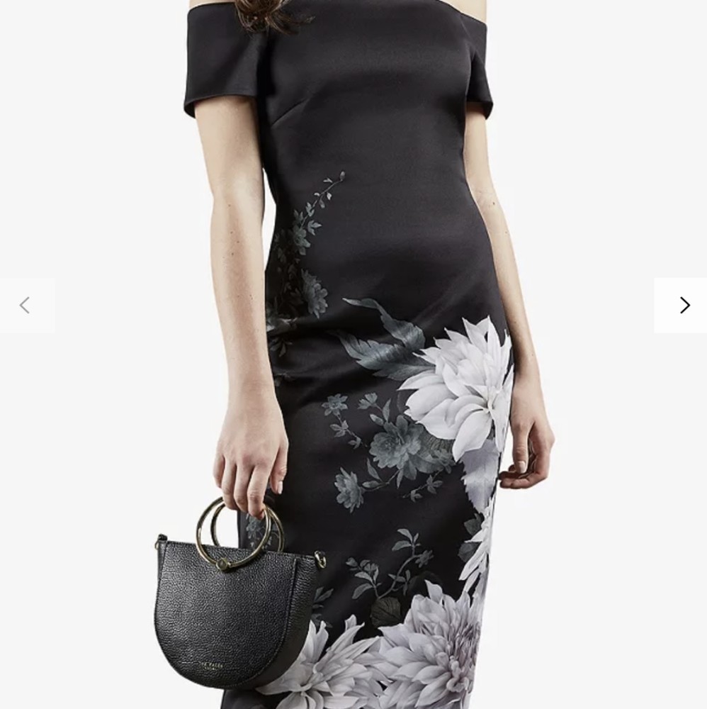 Ted Baker Peaony Floral Print Bardot Dress, Black - Picture 2 of 16